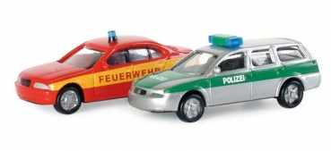 Herpa 065368  PKW-Set BMW 3er "Feuerwehr" / VW Passat "Polizei"