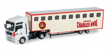 Herpa 303668 MAN TGA XXL Jumbokoffer-SZ "Charles Knie"