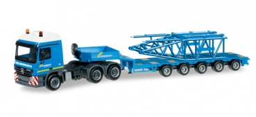 Herpa 303989  MB Actros L Semitieflade-SZ mit Anlenkstück für Liebherr Raupenkran LR 1600/2 "Felbermayr"