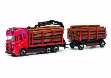 Herpa 317443  Scania CR20 HD Holztransporter-Hängerzug (mit Ladung) "Wurm Transporte"