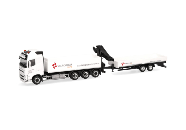 Herpa 319119  Volvo FH GL 2020 Pritschen-LKW 4achs mit Tiefbetttandemanhänger 2achs "Schachinger"