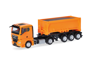 Herpa 321310  MAN TGX GN Abraummulden-Sattelzug mit Ladegut, kommunalorange