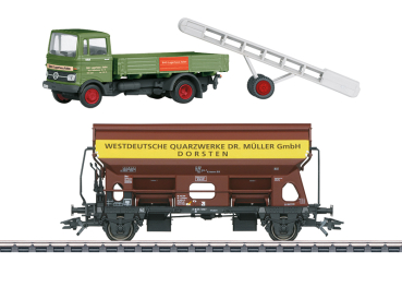 Märklin 46302  Schwenkdachwagen "Westdeutsche Quarzwerke Dr. Müller", DB, mit LKW