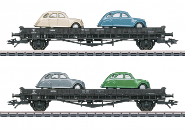 Märklin 46408  Autotransportwagen-Set, SNCF, 2-tlg., beladen mit je 2 Stück Citroen 2CV, Ep.III