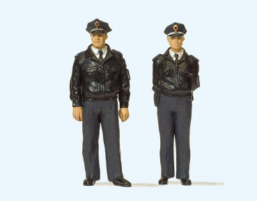 Preiser 63101  Deutsche Polizisten stehend mit blauen Uniformen, 2 Figuren, Spur 1; 1:32