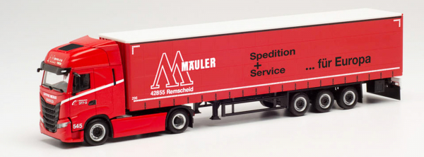 Herpa 314121  Iveco S-Way Gardinenplanen-Sattelzug "Gustav Mäuler"