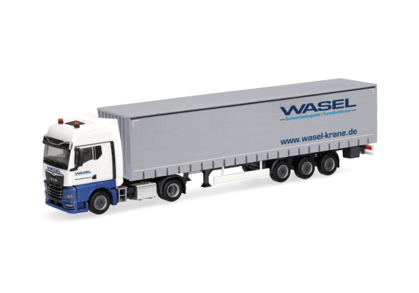 Herpa 321235  MAN TGX GX Gardinenplanen-Sattelzug "Wasel"