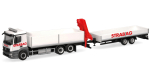Herpa 320665  Mercedes-Benz Actros M Baustoff-LKW mit Kran und Tieflade-Anhänger "STRABAG"